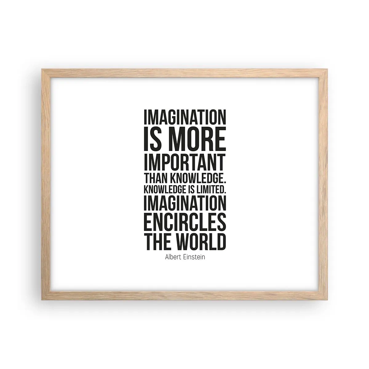 Poster in einem Rahmen aus heller Eiche - Einstein über die Kraft der Vorstellungskraft - 50x40 cm