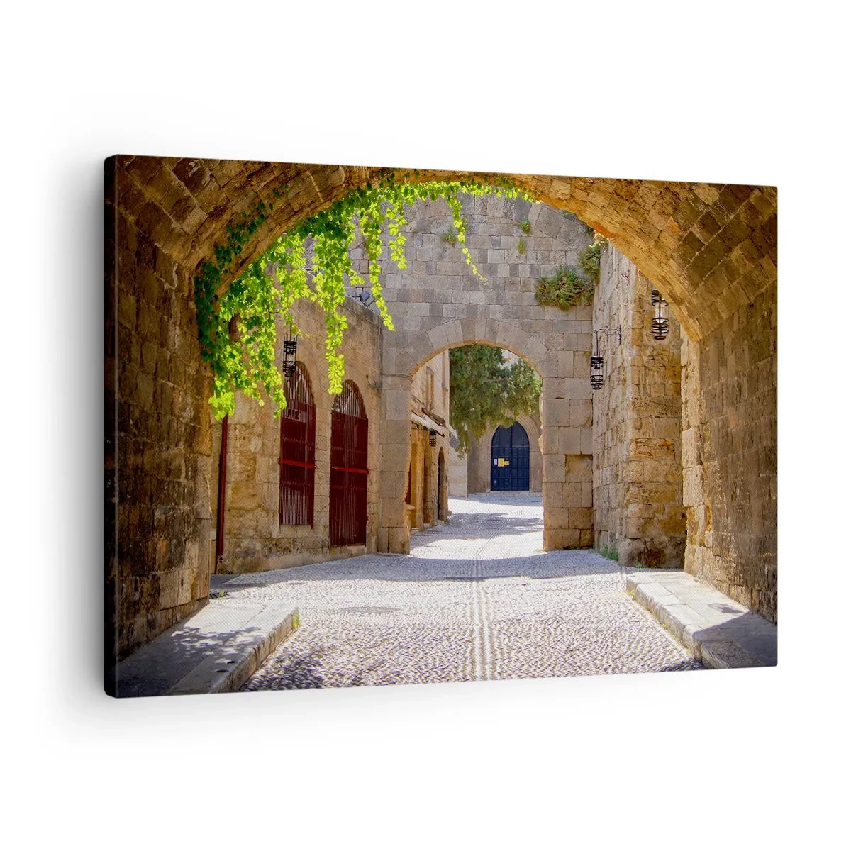 Bild auf Leinwand - Leinwandbild - Steinbögen und gepflasterte Straßen im mittelalterlichen Stil - 70x50cm - Die Prozession wird bald erscheinen - Moderne Wanddekoration für Wohnzimmer und Schlafzimmer ARTTOR