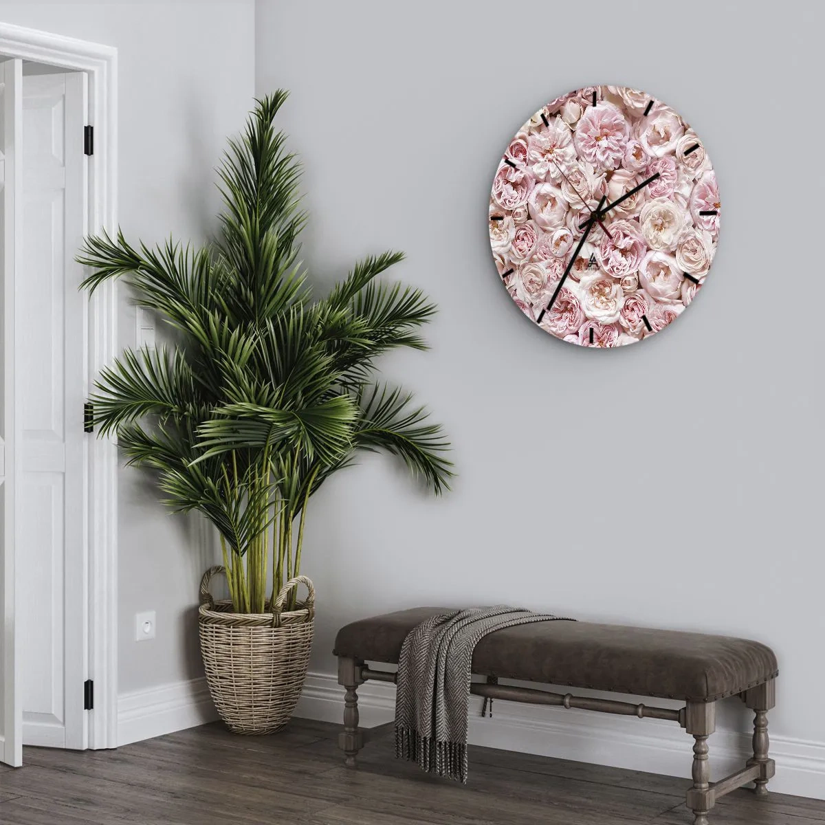 Wanduhr - Glasuhr - Auf Rosen gebettet - 30x30 cm