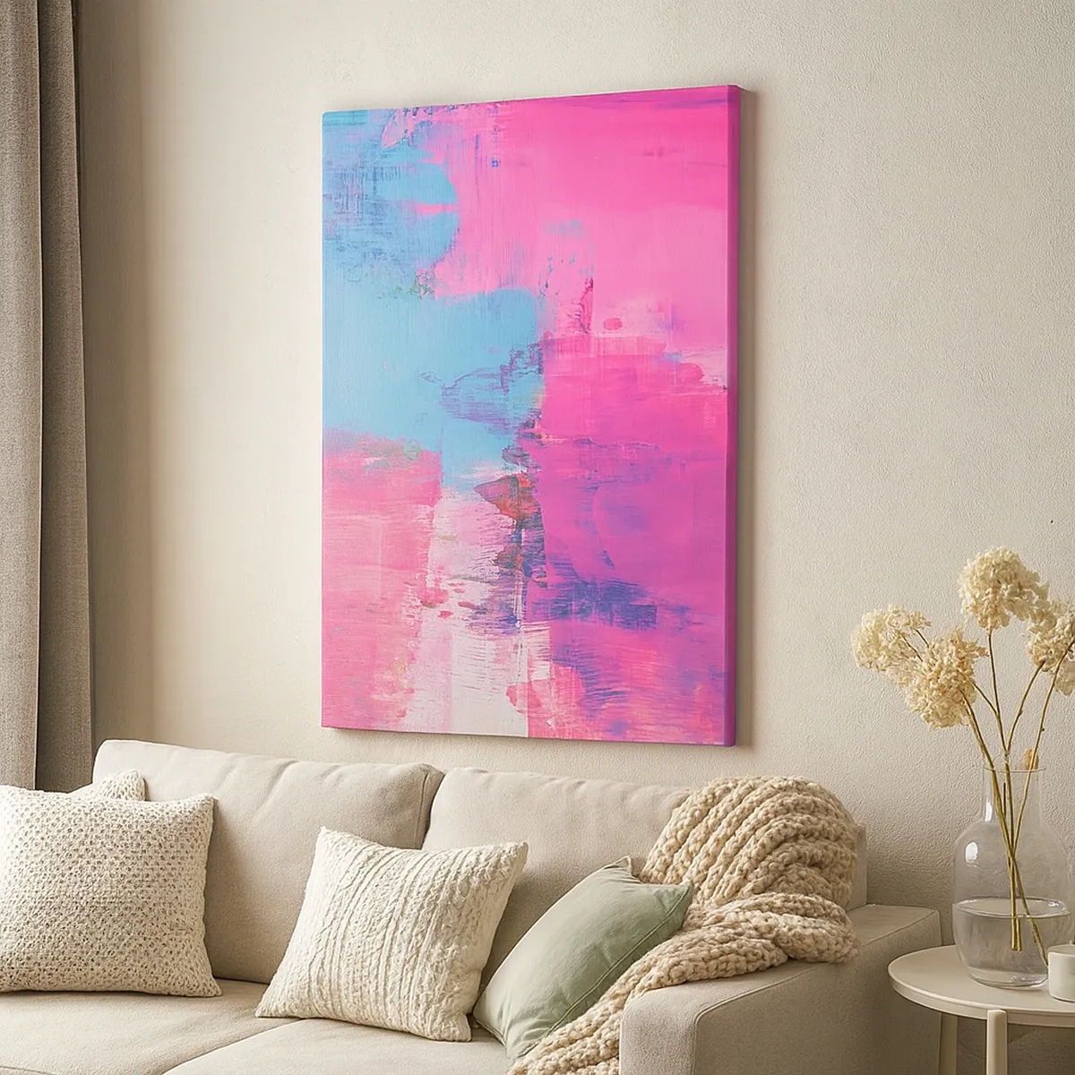 Bild auf Leinwand - Leinwandbild - Abstrakte Komposition in Pink und Blau - 50x70cm - Rosa, Blau und eine Prise Licht - Moderne Wanddekoration für Wohnzimmer und Schlafzimmer ARTTOR