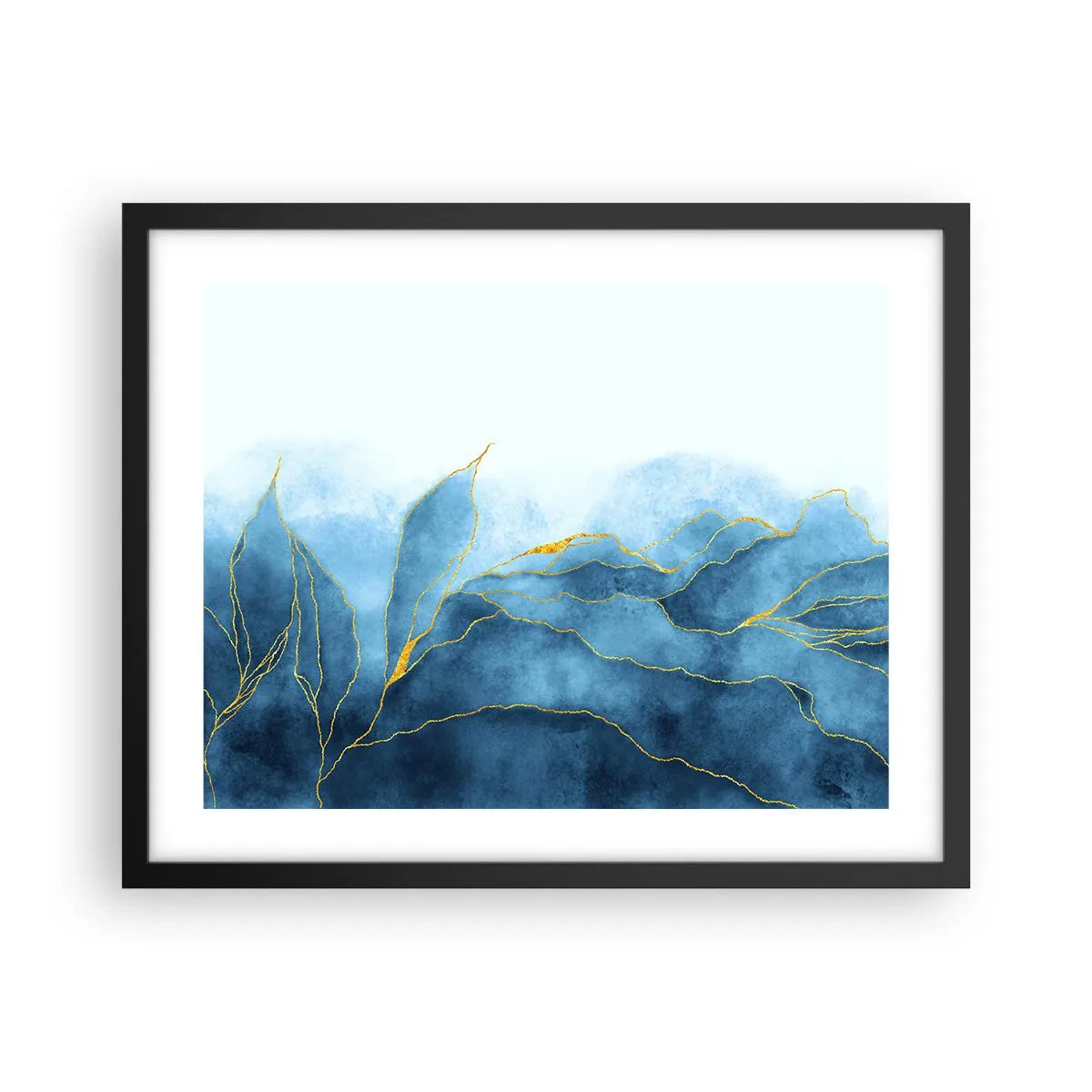 Poster in einem schwarzem Rahmen - Blau im Gold - 50x40 cm