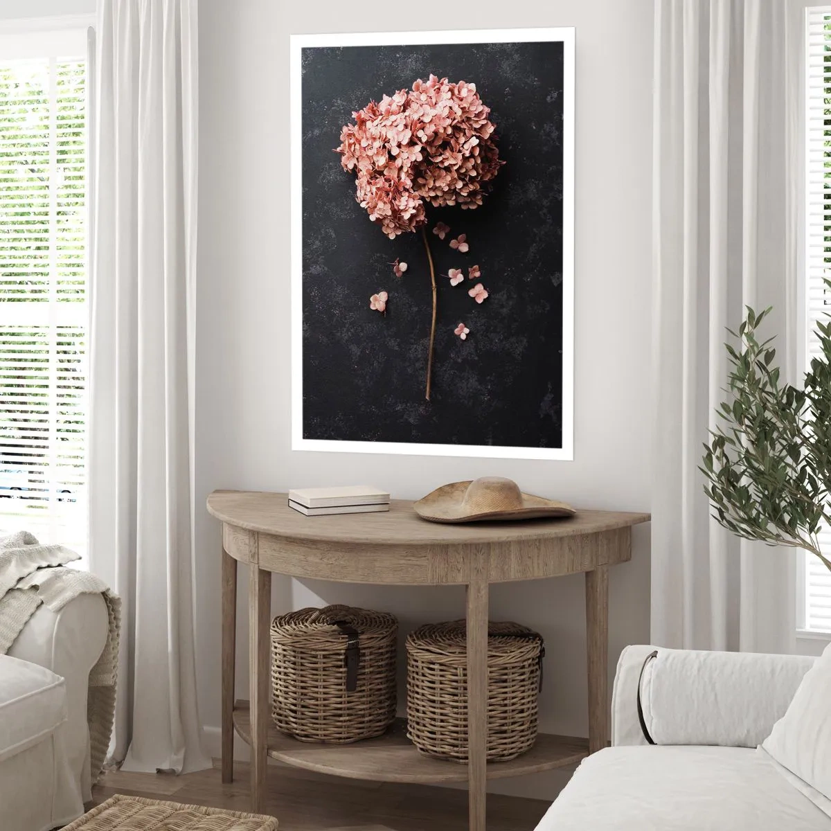 Poster - Getrocknete Hortensien auf schwarzem Hintergrund - 50x70cm - Wirklich romantisches Zeichen - Moderne Wanddekoration für Wohnzimmer und Schlafzimmer ARTTOR