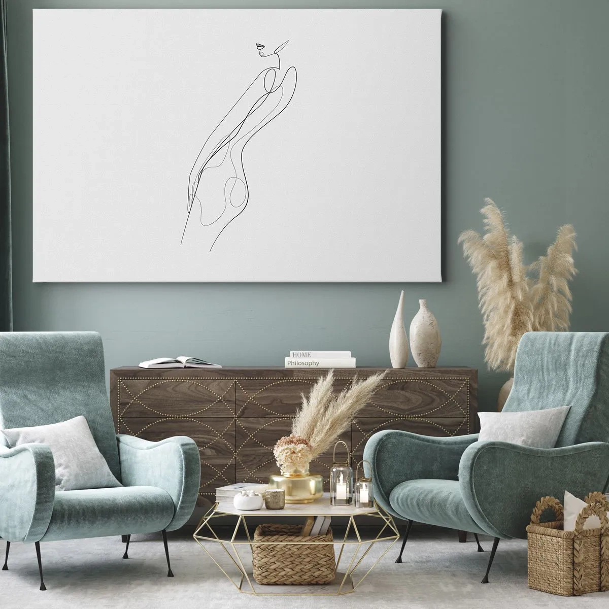 Bild auf Leinwand - Leinwandbild - Eine minimalistische Linie, die eine Silhouette vor einem hellen Hintergrund zeigt - 70x50cm - Bloß ein Versprechen - Moderne Wanddekoration für Wohnzimmer und Schlafzimmer ARTTOR