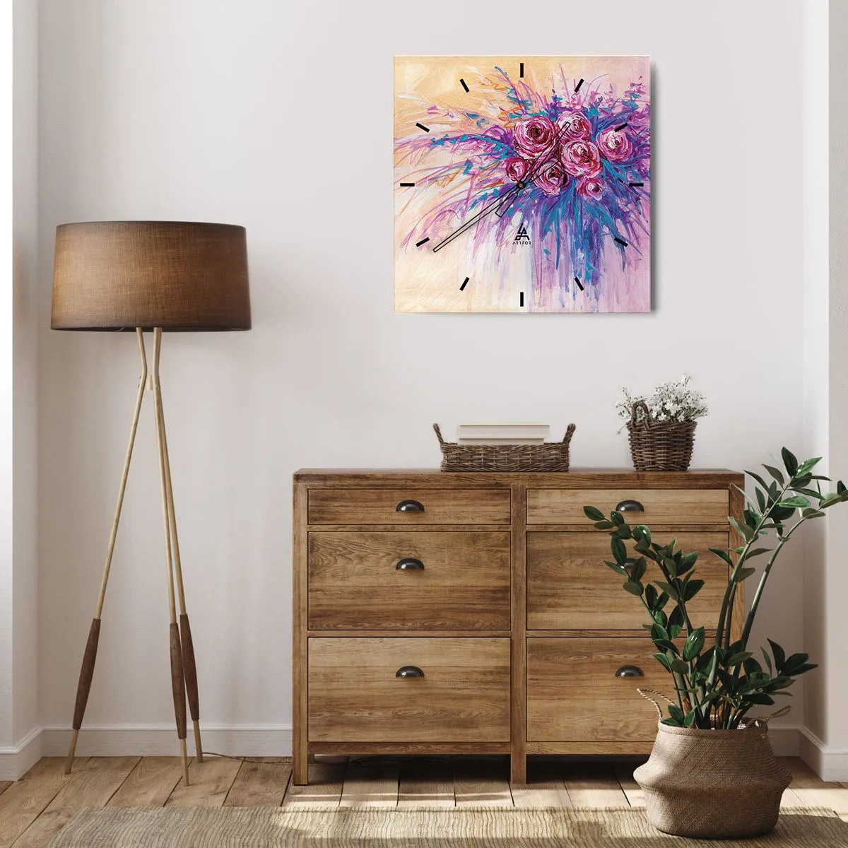 Wanduhr - Glasuhr - Rosenbrunnen - 40x40 cm