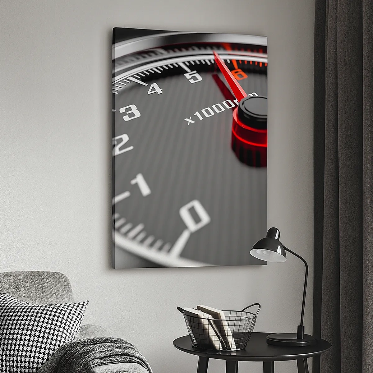 Bild auf Leinwand - Leinwandbild - Nahaufnahme des Drehzahlmessers mit der roten Nadel - 50x70cm - Vollgas! - Moderne Wanddekoration für Wohnzimmer und Schlafzimmer ARTTOR