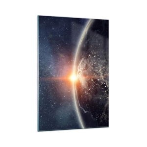 Glasbild - Bild auf glas - Die Erde vom Weltraum aus gesehen mit der aufgehenden Sonne - 80x120cm - In einer neuen Perspektive - Moderne Wanddekoration für Wohnzimmer und Schlafzimmer ARTTOR