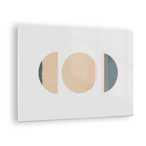 Glasbild - Bild auf glas - Minimalistische geometrische Muster in Pastellfarben - 70x50cm - Ein Rad hinter dem anderen… - Moderne Wanddekoration für Wohnzimmer und Schlafzimmer ARTTOR