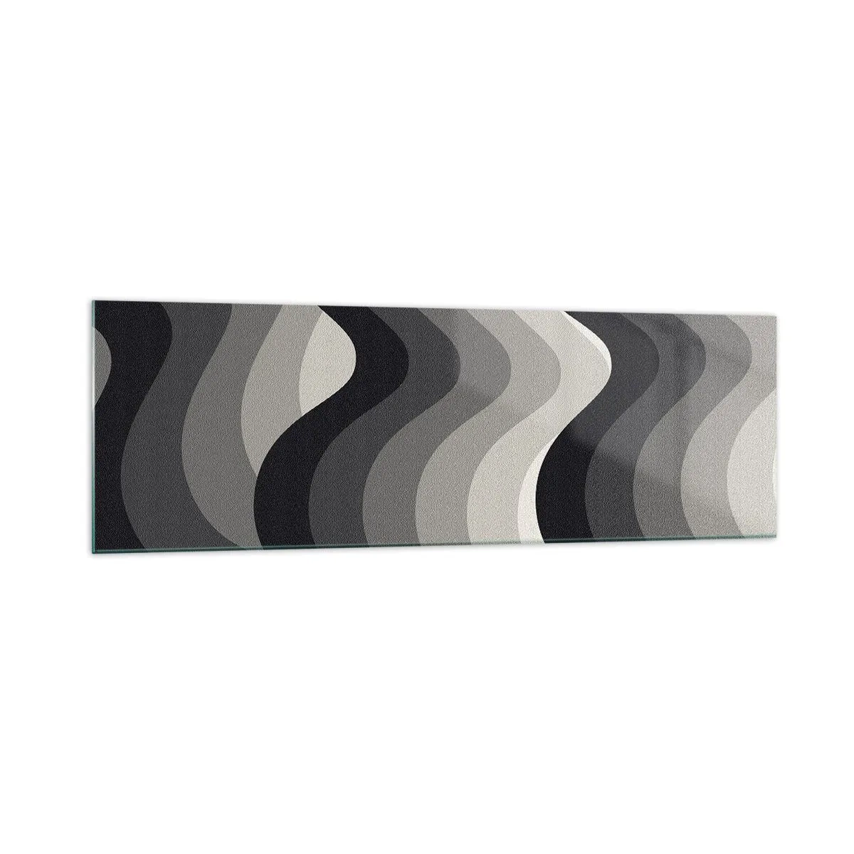 Glasbild - Bild auf glas - Schwarz-weiße Wellenmuster in Grautönen - 160x50cm - Eine Welle nach der anderen - Moderne Wanddekoration für Wohnzimmer und Schlafzimmer ARTTOR