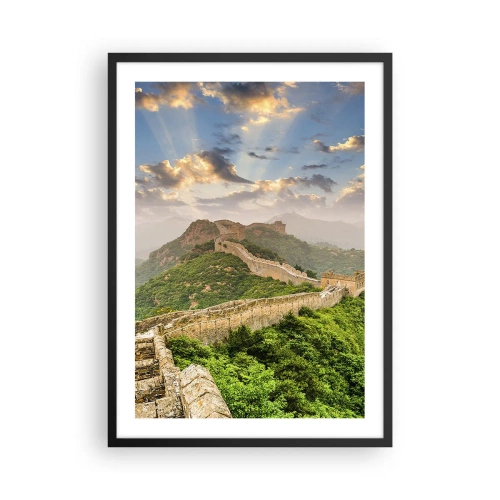 Poster in einem schwarzem Rahmen - Die Chinesische Mauer im malerischen Licht der untergehenden Sonne - 50x70cm - Ewige Größe - Moderne Wanddekoration für Wohnzimmer und Schlafzimmer ARTTOR