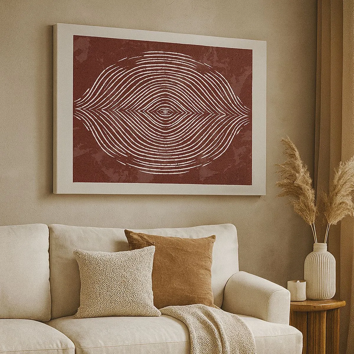 Bild auf Leinwand - Leinwandbild - Symmetrische Wellen in weißen Linien auf braunem Hintergrund - 70x50cm - Der Raum spricht - Moderne Wanddekoration für Wohnzimmer und Schlafzimmer ARTTOR