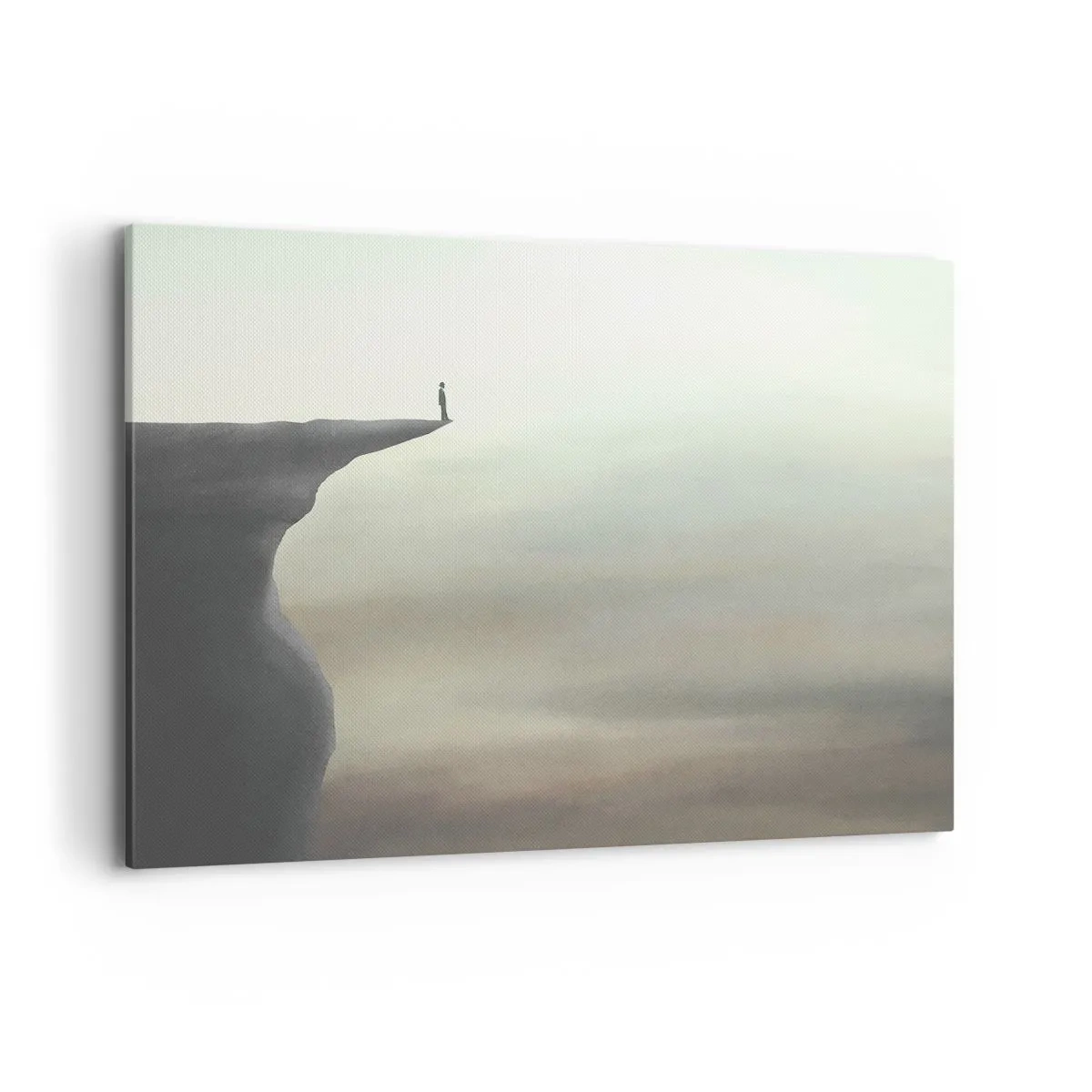 Bild auf Leinwand - Leinwandbild - Silhouette einer Figur am Rand einer Klippe in einer nebligen Landschaft - 120x80cm - Nach oben, natürlich! - Moderne Wanddekoration für Wohnzimmer und Schlafzimmer ARTTOR