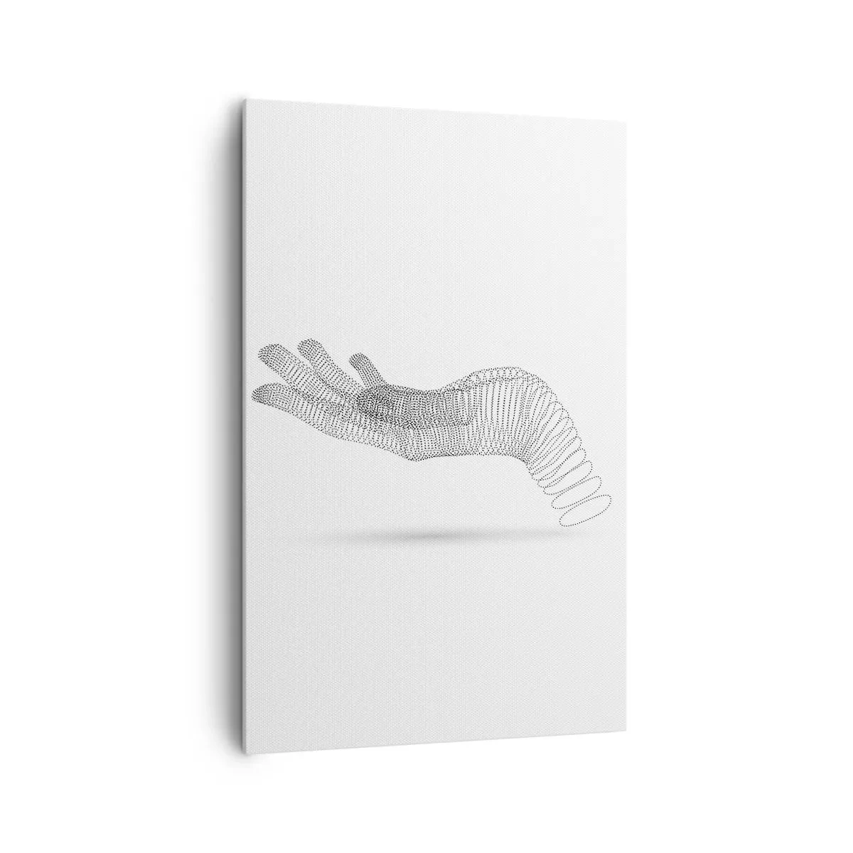 Bild auf Leinwand - Leinwandbild - Eine minimalistische Illustration einer Hand aus schwarzen Punkten auf weißem Hintergrund. - 80x120cm - Federnde Hand - Moderne Wanddekoration für Wohnzimmer und Schlafzimmer ARTTOR
