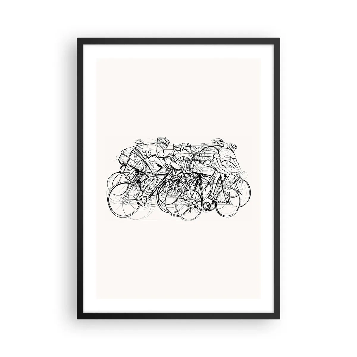 Poster in einem schwarzem Rahmen - Skizze eines Radrennfahrers vor minimalistischem Hintergrund - 50x70cm - Gemeinsam als Team - Moderne Wanddekoration für Wohnzimmer und Schlafzimmer ARTTOR