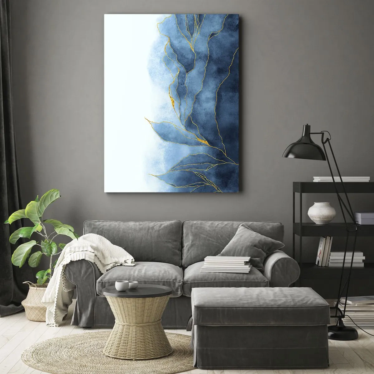 Bild auf Leinwand - Leinwandbild - Blau im Gold - 65x120 cm