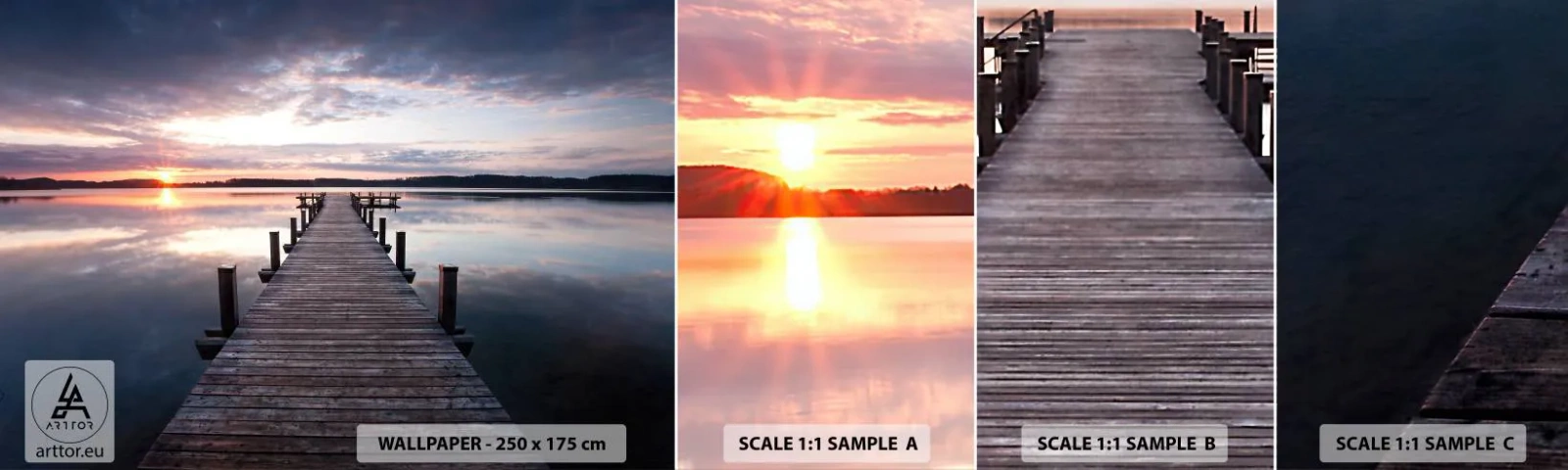 Fototapetenmuster Standard Eco - Eine stille Grenze zwischen Tag und Nacht - Landschaft, See, Sonnenuntergang - 100x30 cm