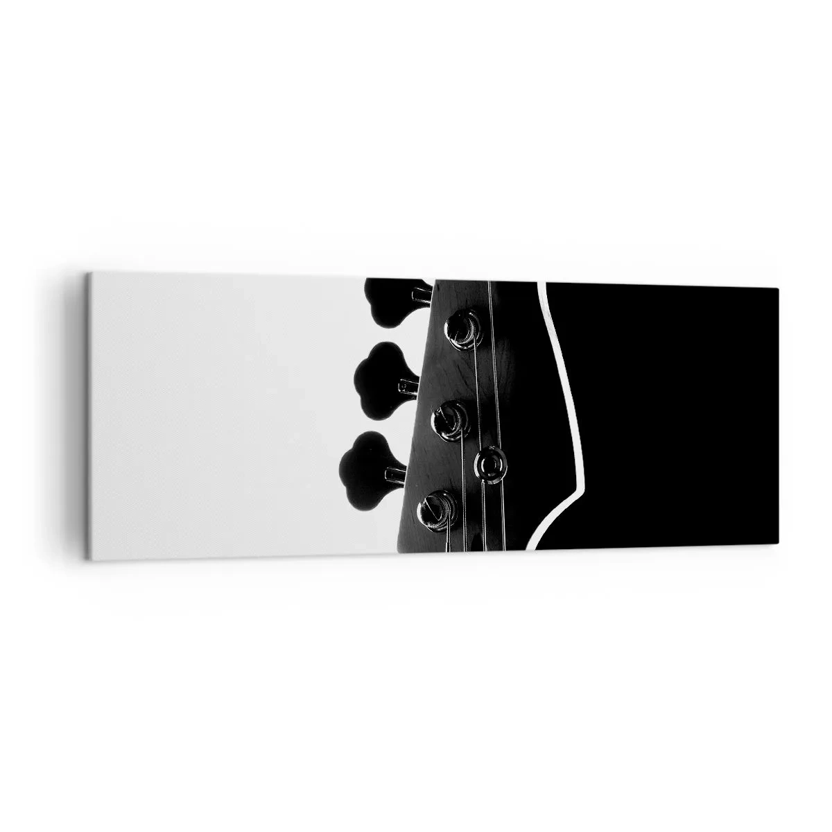 Bild auf Leinwand - Leinwandbild - Schwarz-weiße Silhouette einer Bassgitarren-Kopfplatte - 140x50cm - Rockige Stille - Moderne Wanddekoration für Wohnzimmer und Schlafzimmer ARTTOR