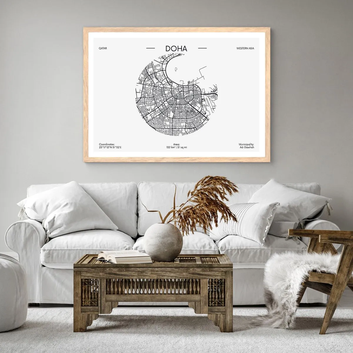 Poster in einem Rahmen aus heller Eiche - Anatomie von Doha - 100x70 cm