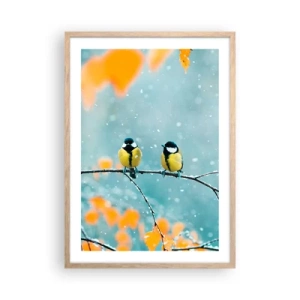 Poster in einem Rahmen aus heller Eiche - Vogelklatsch - 50x70 cm