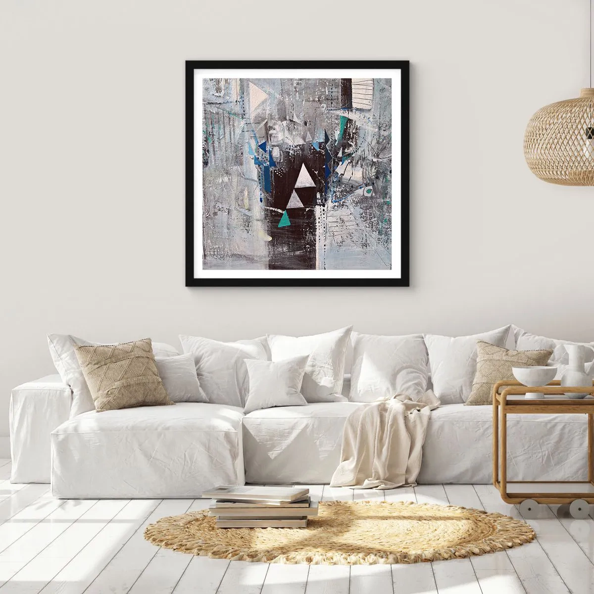 Poster in einem schwarzem Rahmen - Überschreibende Reihenfolge der Dreiecke - 60x60 cm