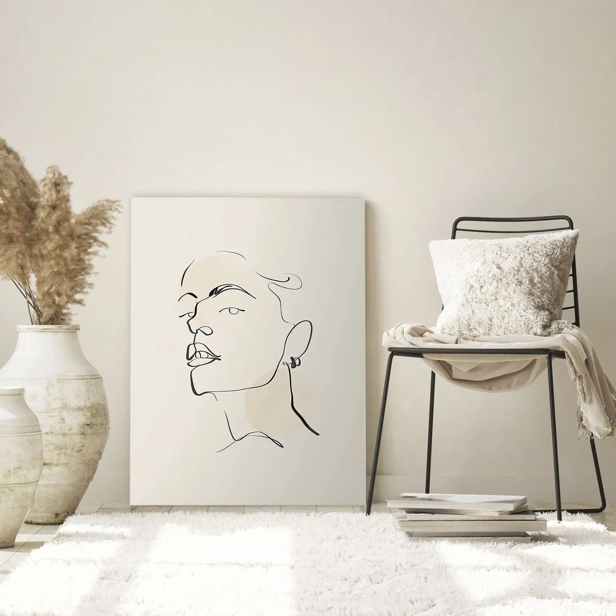 Glasbild - Bild auf glas - Porträt einer Frau in minimalistischen Linien auf hellem Hintergrund - 50x70cm - Ein stolzer Blick - Moderne Wanddekoration für Wohnzimmer und Schlafzimmer ARTTOR