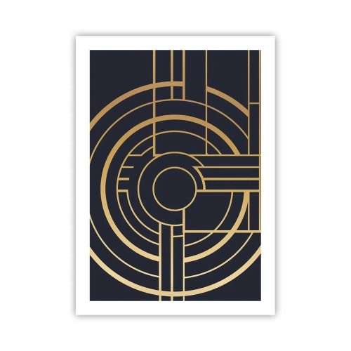Poster - Geometrisches Art-Deco-Muster mit goldenen Elementen auf dunklem Hintergrund - 50x70cm - Wendungen der Dinge - Moderne Wanddekoration für Wohnzimmer und Schlafzimmer ARTTOR