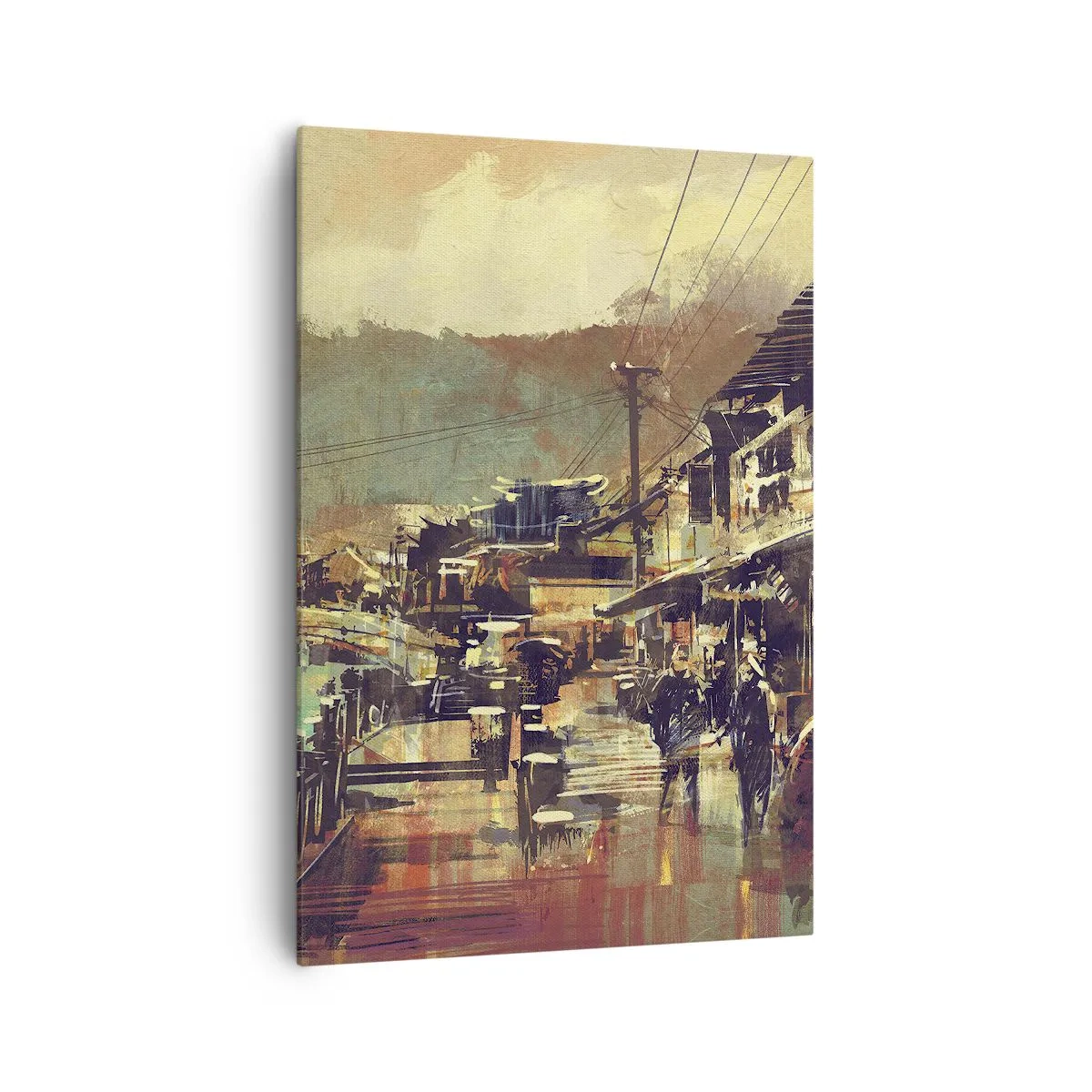 Bild auf Leinwand - Leinwandbild - Eine Stadt mit einer Brücke und kunstvoll gestalteten Straßen - 70x100cm - Das Leben als Reichtum an Grau - Moderne Wanddekoration für Wohnzimmer und Schlafzimmer ARTTOR