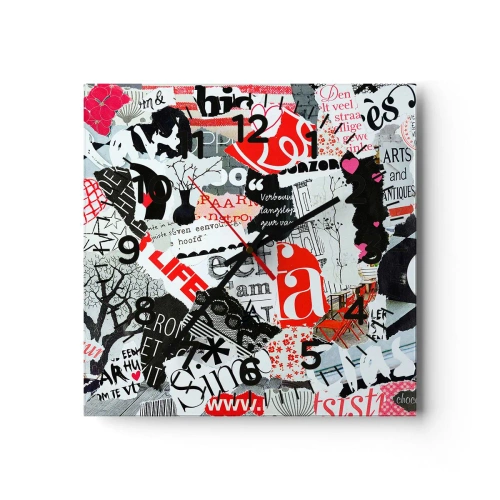 Wanduhr - Glasuhr - Hipster-Collage - 40x40 cm