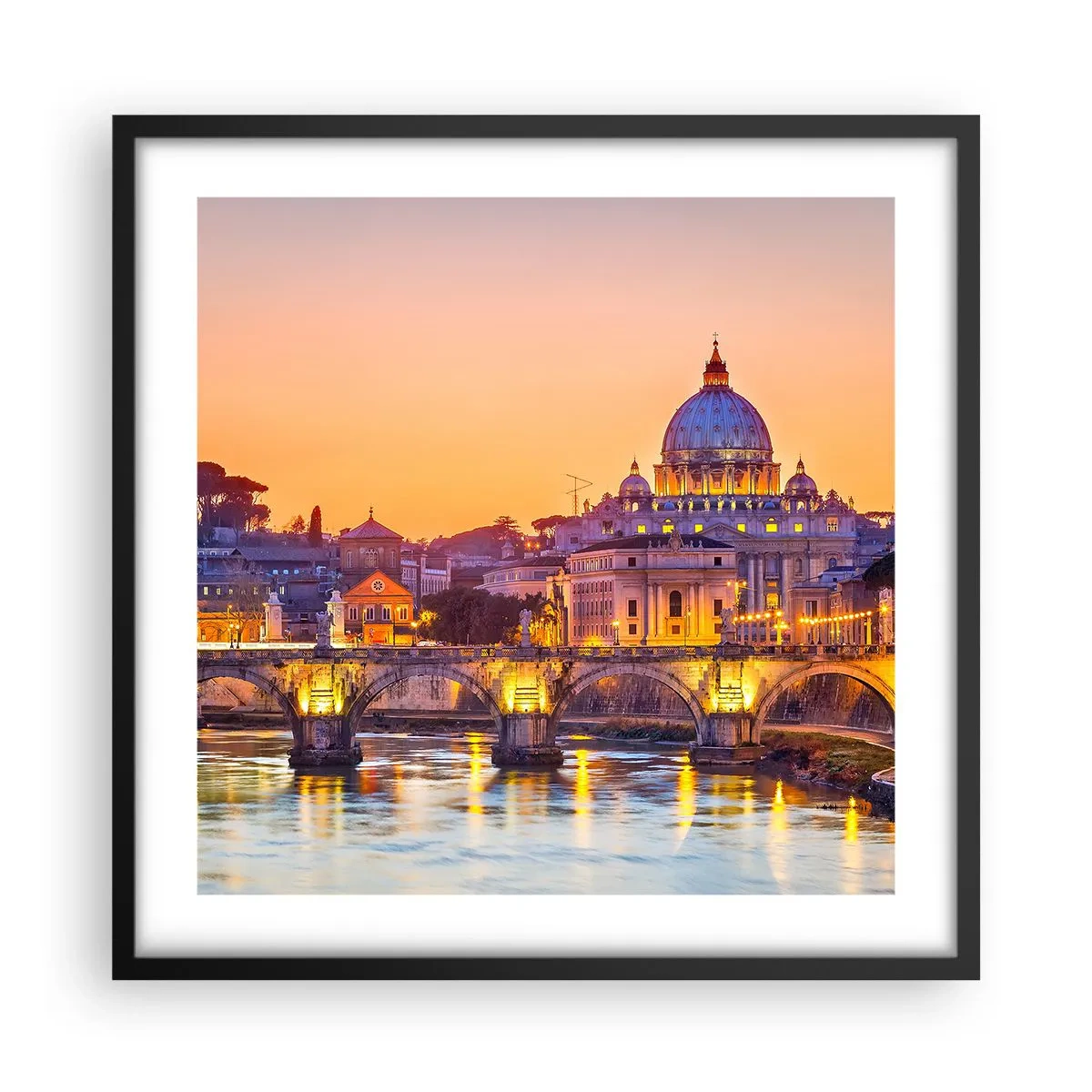 Poster in einem schwarzem Rahmen - Sonnenuntergang über der ewigen Stadt - 50x50 cm