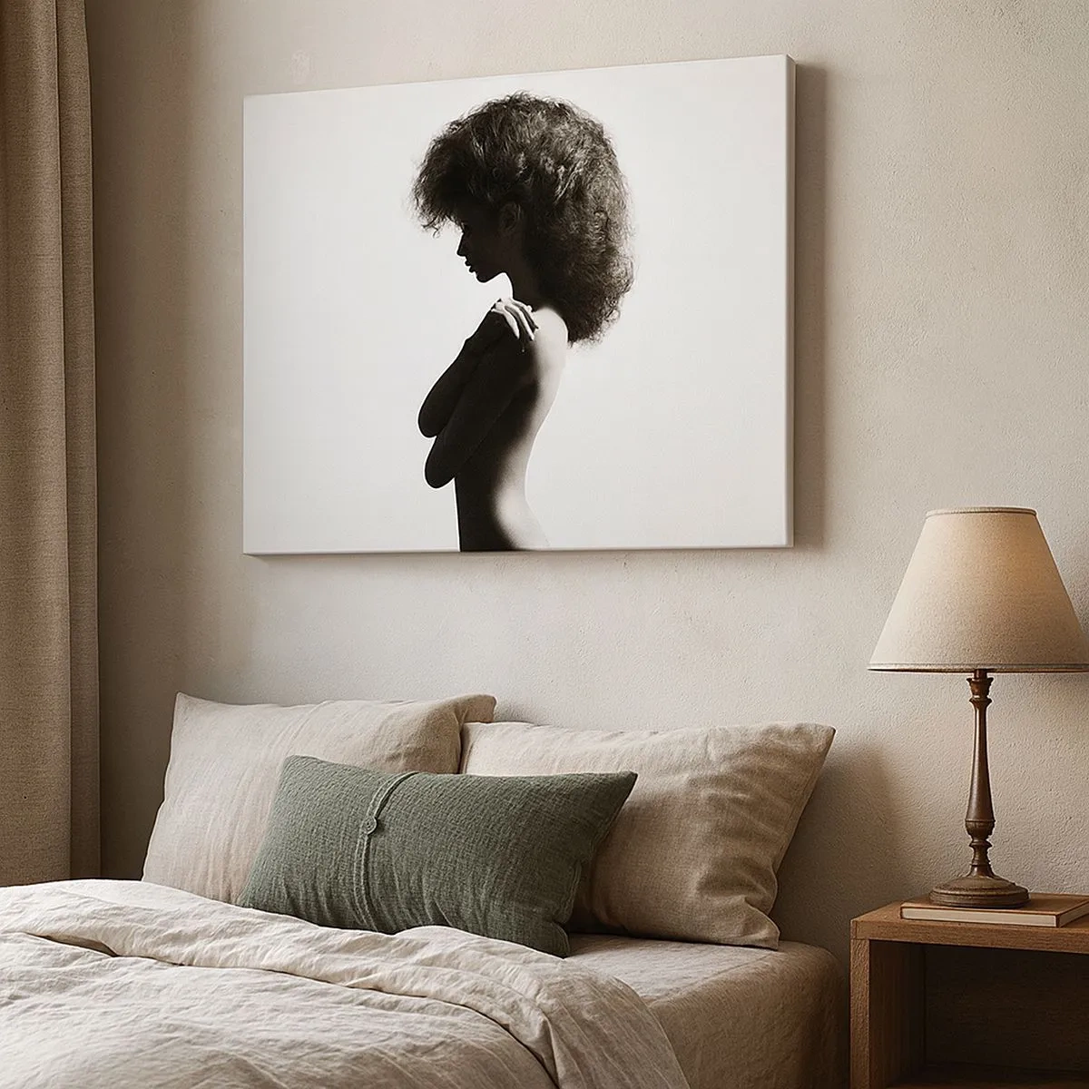 Bild auf Leinwand - Leinwandbild - Eine subtile Silhouette einer Frau in Schwarz-Weiß-Tönen auf hellem Hintergrund - 70x50cm - Wie eine Blume auf einem schlanken Stiel - Moderne Wanddekoration für Wohnzimmer und Schlafzimmer ARTTOR