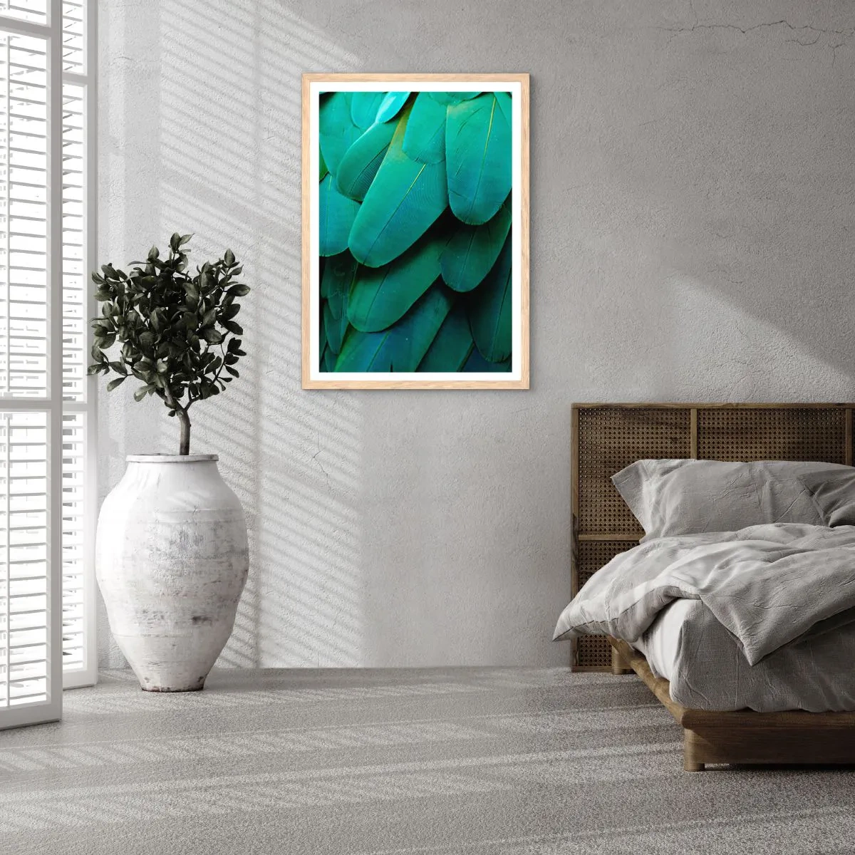 Poster in einem Rahmen aus heller Eiche - Papageienartige Präzision - 40x50 cm