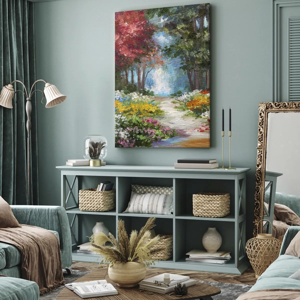 Bild auf Leinwand - Leinwandbild - Waldgarten, Blumenwald - 65x120 cm