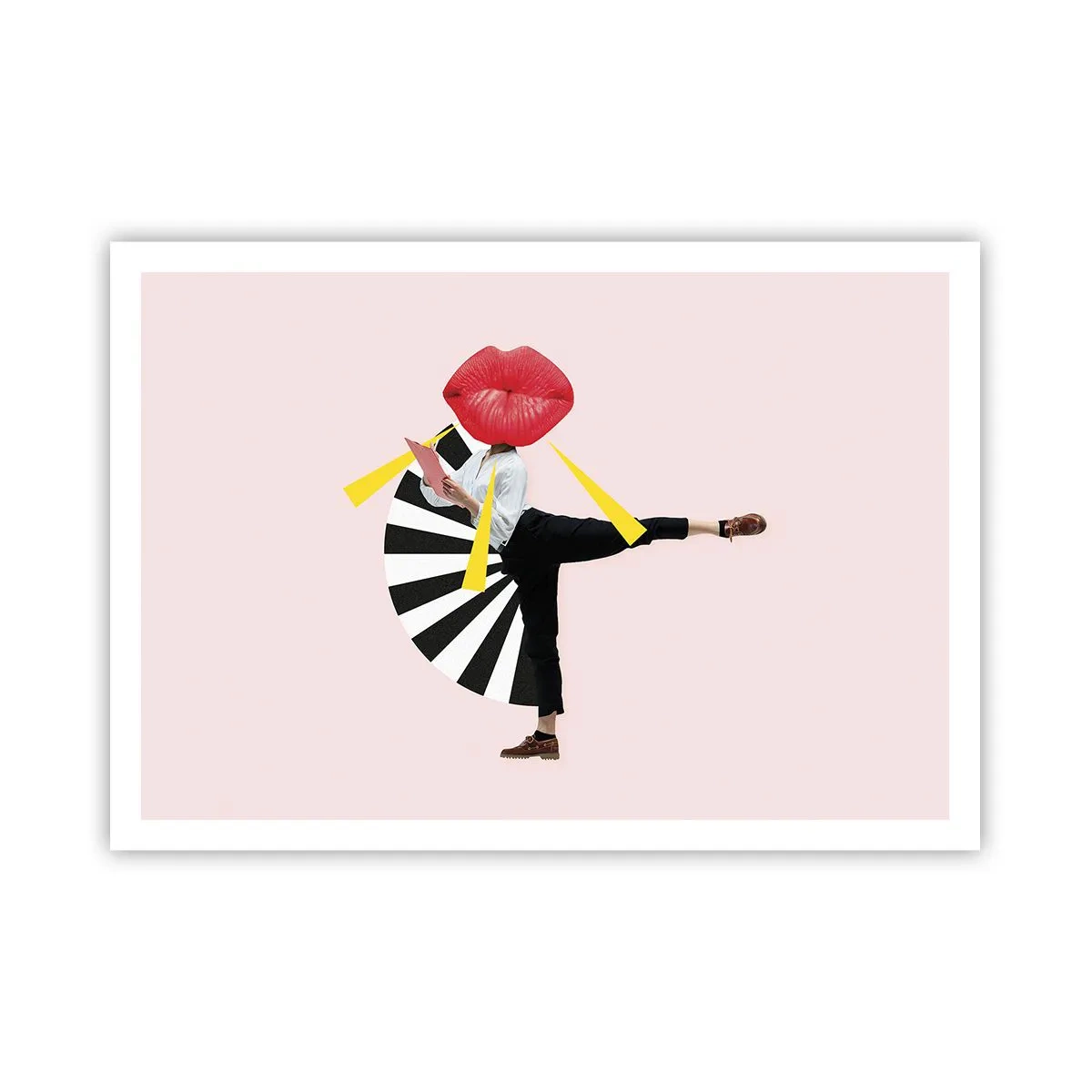 Poster - Surrealistische Figur mit Mund und geometrischen Elementen - 100x70cm - Surreale Pop-Art - Moderne Wanddekoration für Wohnzimmer und Schlafzimmer ARTTOR