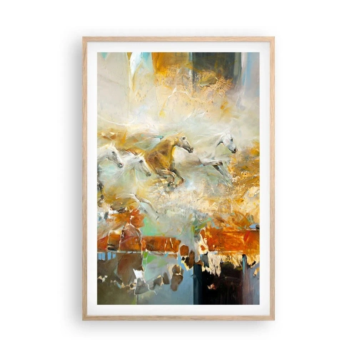 Poster in einem Rahmen aus heller Eiche - Im Galopp durch das Licht - 61x91 cm