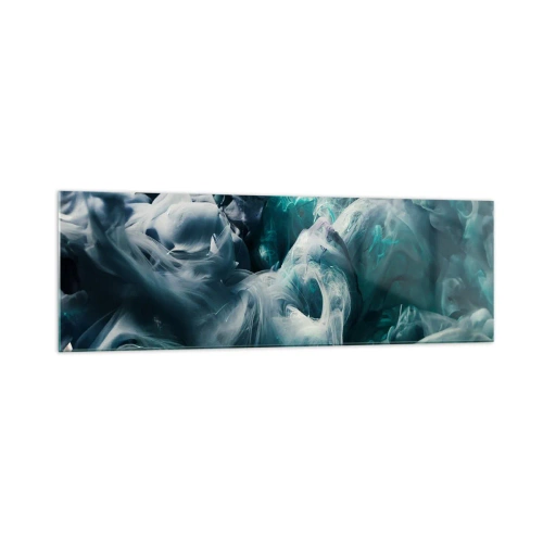 Glasbild - Bild auf glas - Dynamische abstrakte Wellen in Blau- und Weißtönen - 160x50cm - Farbbewegung - Moderne Wanddekoration für Wohnzimmer und Schlafzimmer ARTTOR