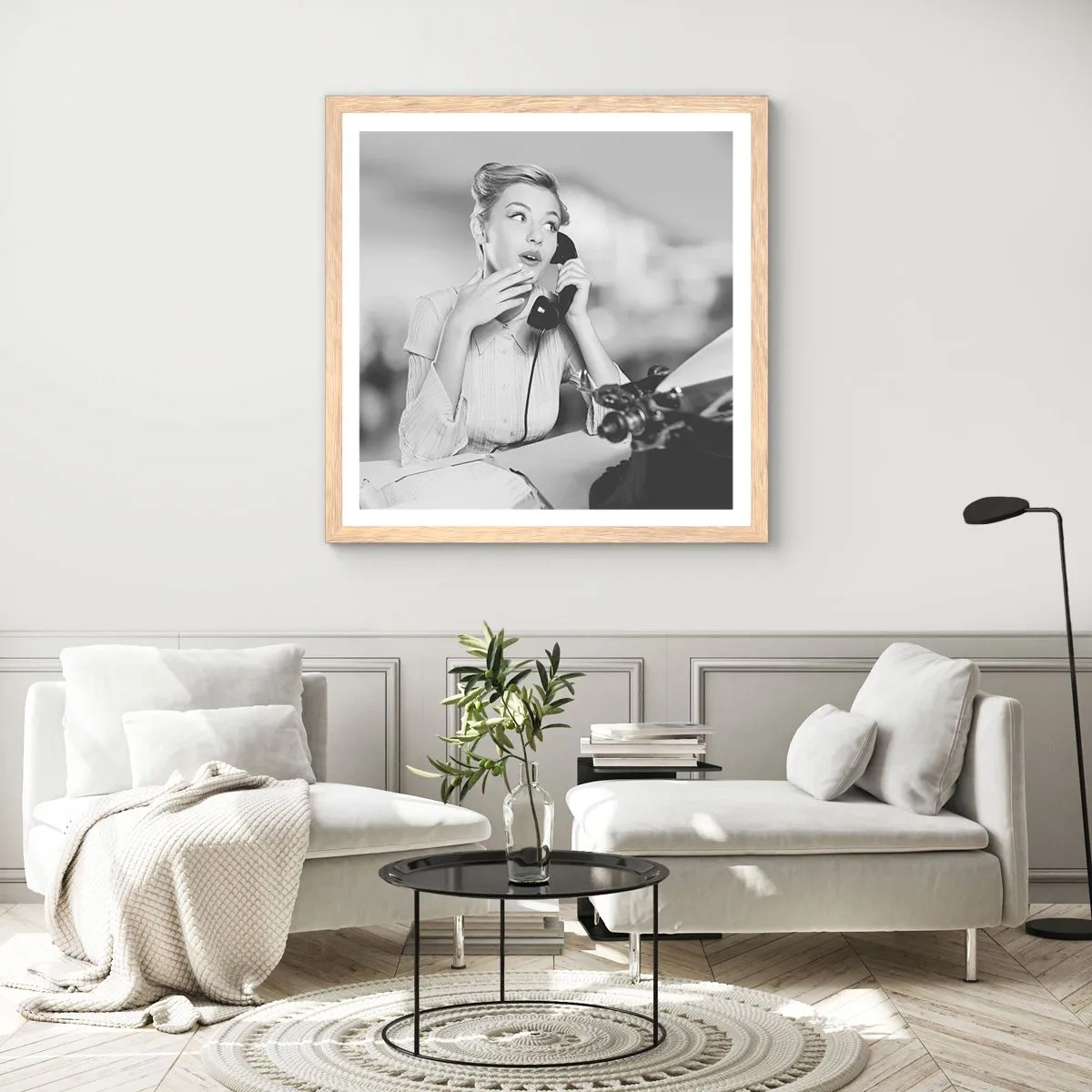 Poster in einem Rahmen aus heller Eiche - Hallo, wir sind in den 1950er Jahren. - 40x40 cm