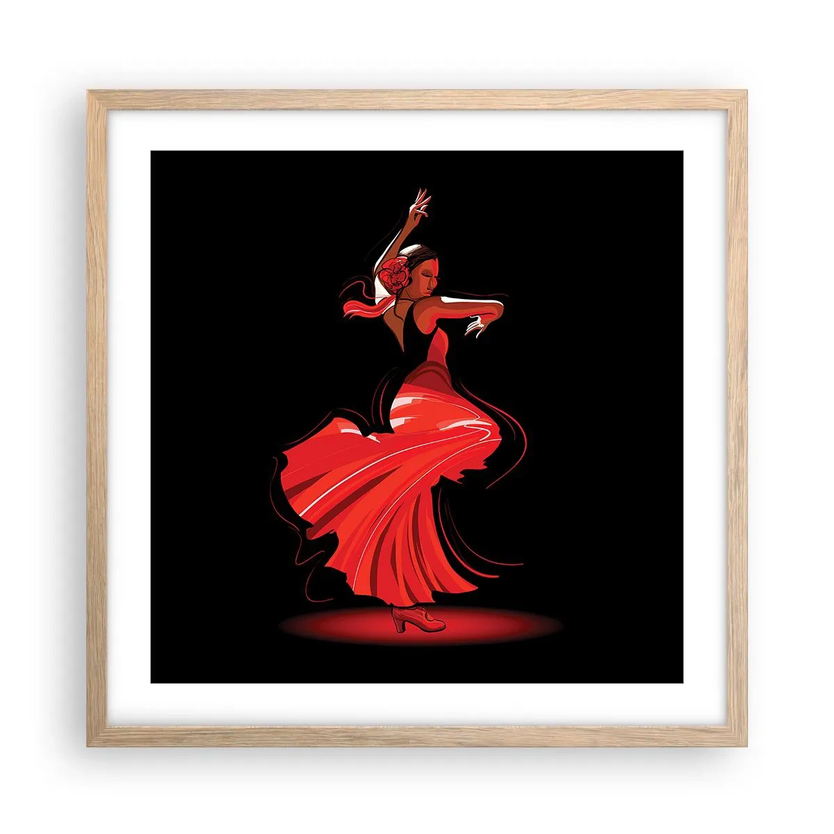 Poster in einem Rahmen aus heller Eiche - Der feurige Geist des Flamenco - 50x50 cm