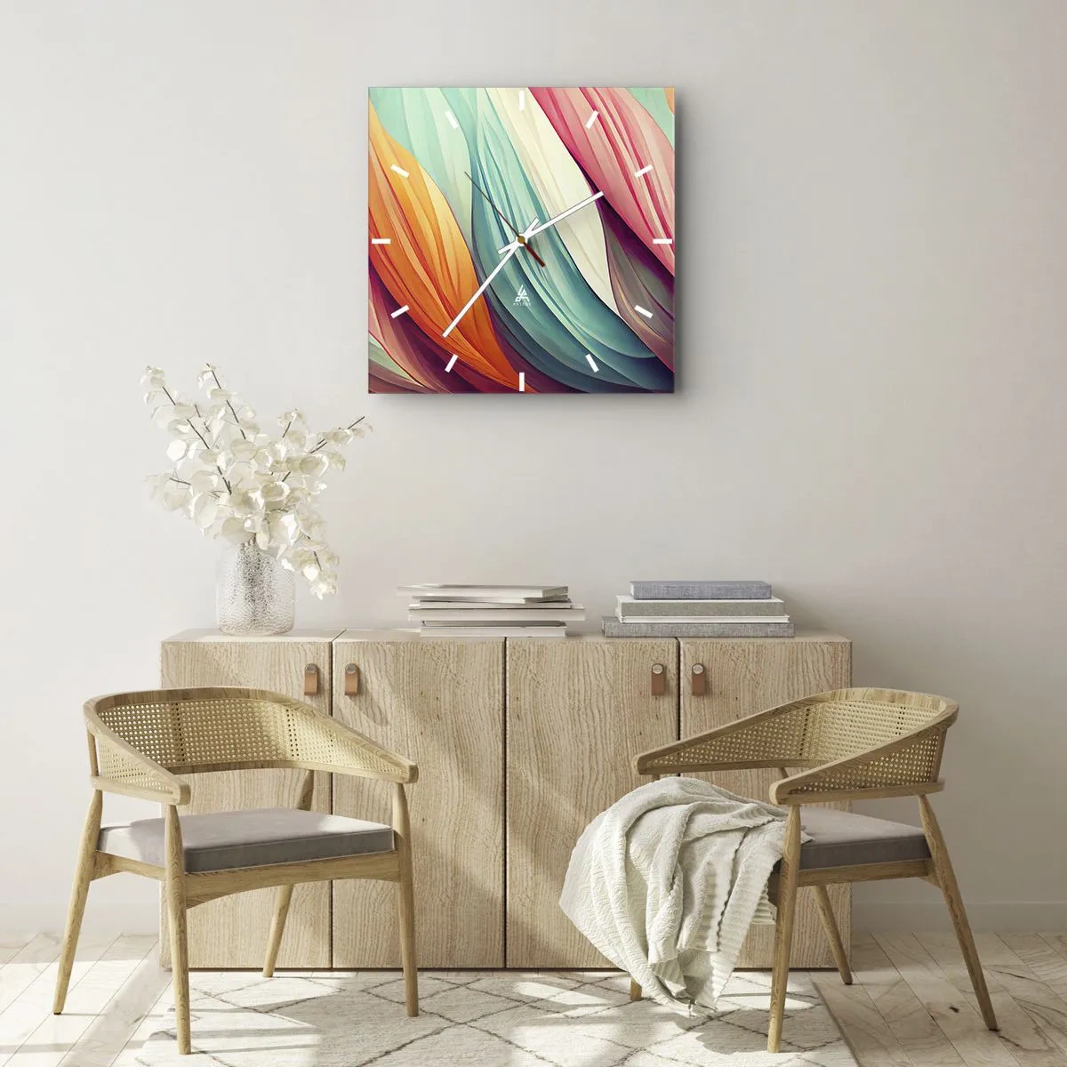 Wanduhr - Glasuhr - Regenbogengewebe - 30x30 cm