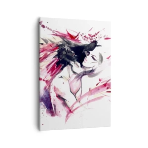 Bild auf Leinwand - Leinwandbild - Abstraktes Frauenporträt mit dynamischen roten Akzenten - 50x70cm - Eine Liebeserfüllung - Moderne Wanddekoration für Wohnzimmer und Schlafzimmer ARTTOR