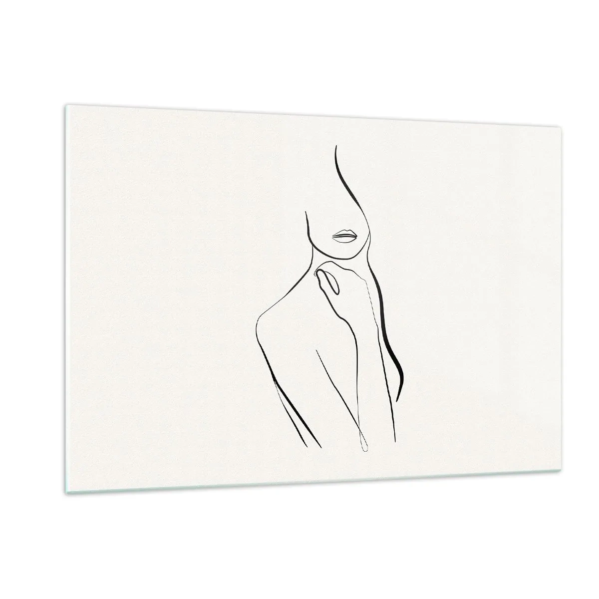 Glasbild - Bild auf glas - Eine minimalistische Linie, die eine weibliche Silhouette vor einem hellen Hintergrund zeigt - 120x80cm - Eine Welle der Melancholie - Moderne Wanddekoration für Wohnzimmer und Schlafzimmer ARTTOR