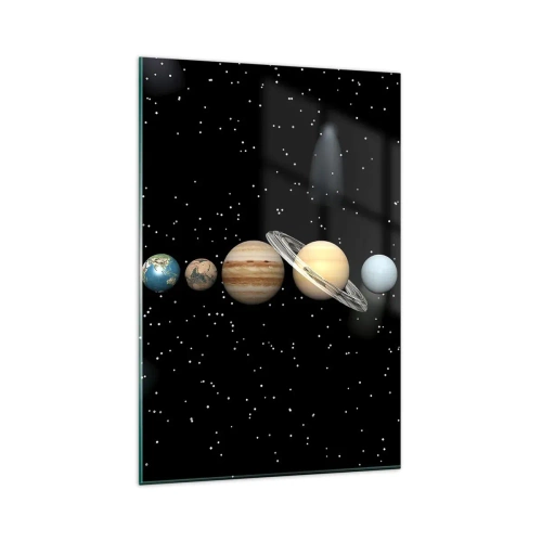 Glasbild - Bild auf glas - Das Sonnensystem mit Planeten vor dem Hintergrund der Sterne im Weltraum - 80x120cm - Und die Planeten werden verrückt und toben ... - Moderne Wanddekoration für Wohnzimmer und Schlafzimmer ARTTOR