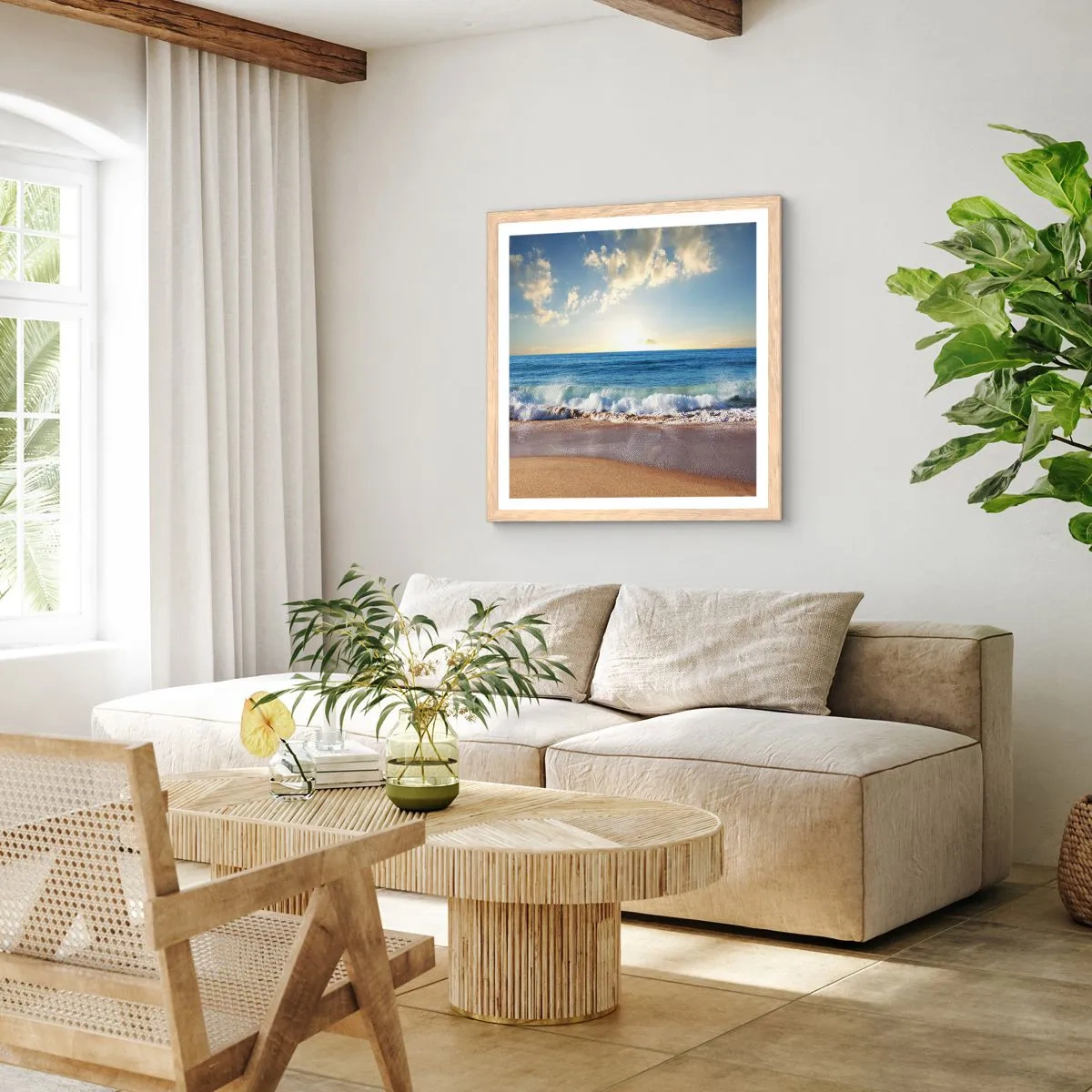 Poster in einem Rahmen aus heller Eiche - Bewegung und Stille zugleich - 40x40 cm