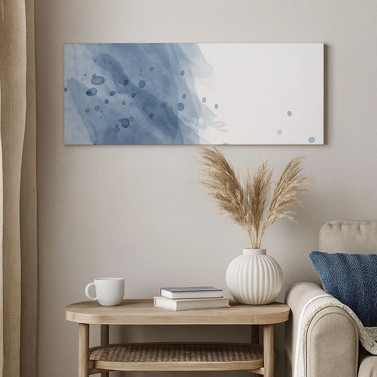 Bild auf Leinwand - Leinwandbild - Blauer Tüll - 100x40 cm