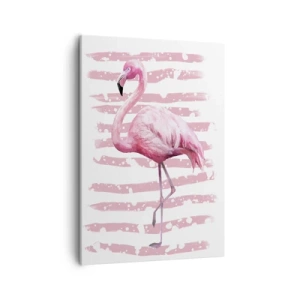 Bild auf Leinwand - Leinwandbild - Flamingo auf rosa Hintergrund im minimalistischen Stil - 50x70cm - In Würde, aber in Pink - Moderne Wanddekoration für Wohnzimmer und Schlafzimmer ARTTOR