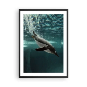 Poster in einem schwarzem Rahmen - Ein Pinguin schwimmt unter Wasser - 50x70cm - Willkommen in meiner Welt - Moderne Wanddekoration für Wohnzimmer und Schlafzimmer ARTTOR
