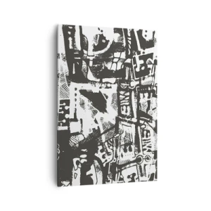 Bild auf Leinwand - Leinwandbild - Abstraktes monochromes Retro-Muster - 70x100cm - Ordnung oder Chaos? - Moderne Wanddekoration für Wohnzimmer und Schlafzimmer ARTTOR