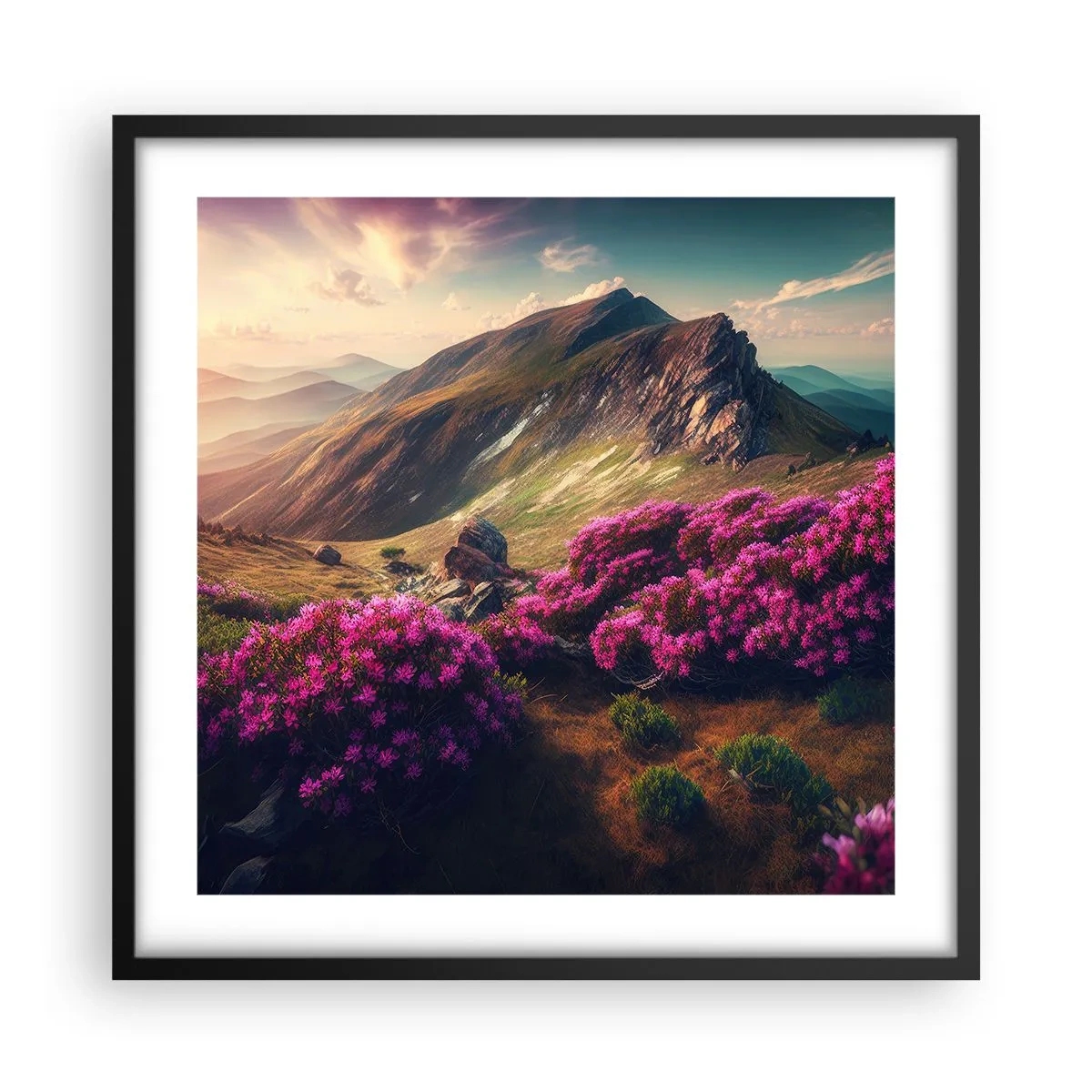 Poster in einem schwarzem Rahmen - Sommer in den Bergen - 50x50 cm