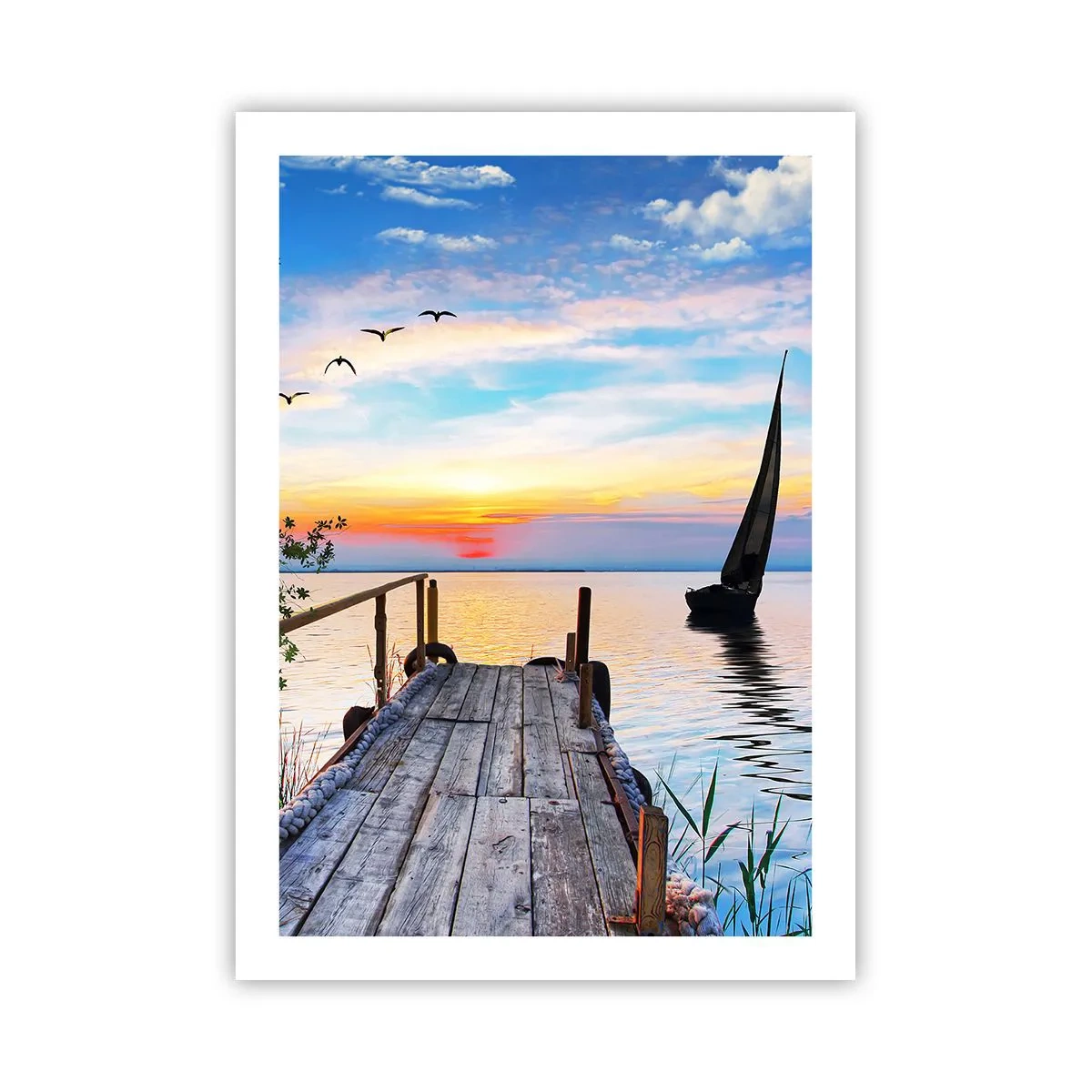 Poster - Pier am See bei Sonnenuntergang - 50x70cm - Guten Abend - Moderne Wanddekoration für Wohnzimmer und Schlafzimmer ARTTOR