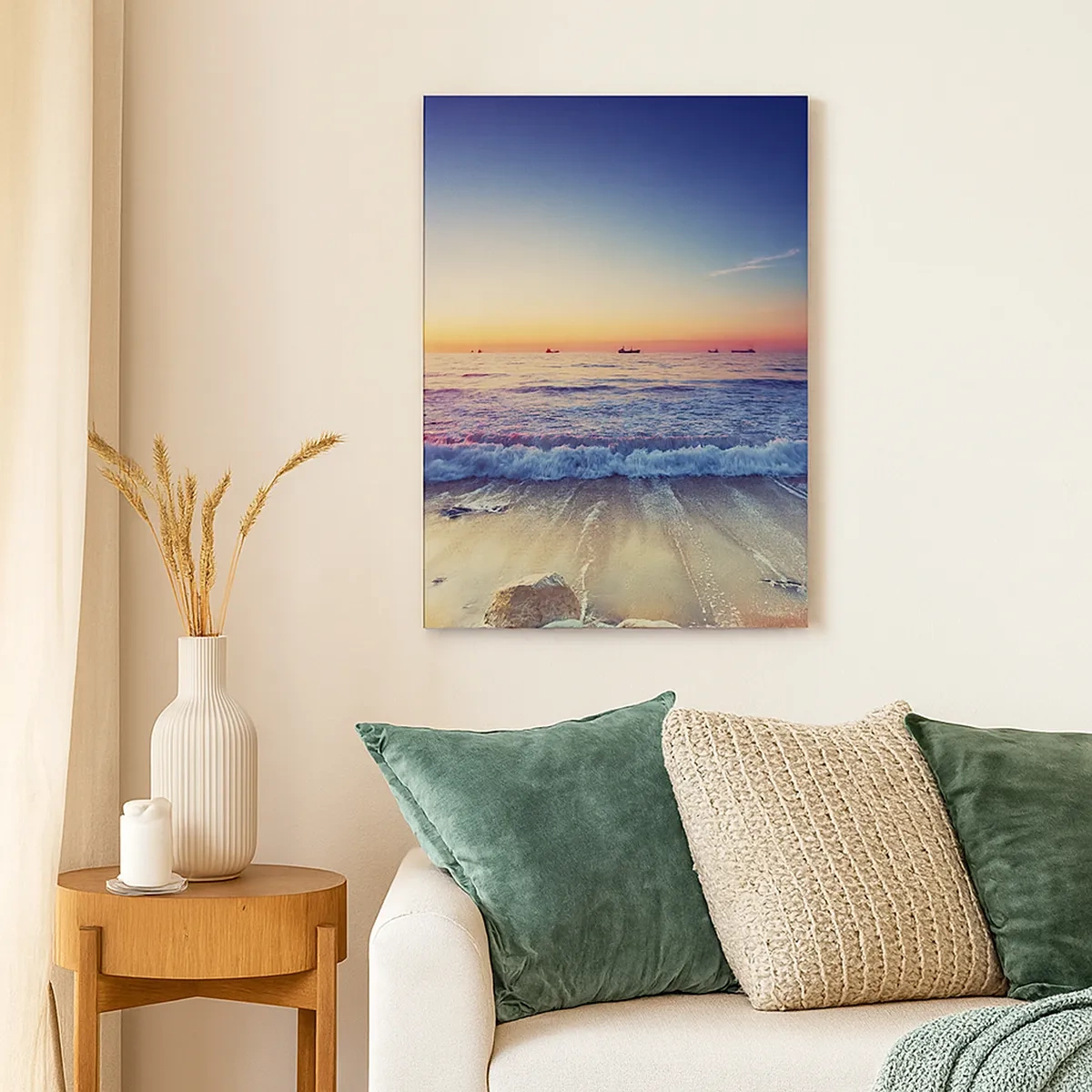 Bild auf Leinwand - Leinwandbild - Sonnenuntergang über einem ruhigen Meer mit Wellen - 50x70cm - Was ist mit dem Horizont? - Moderne Wanddekoration für Wohnzimmer und Schlafzimmer ARTTOR
