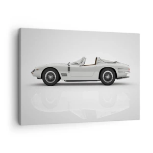Bild auf Leinwand - Leinwandbild - Klassisches weißes Cabrio auf hellem Hintergrund - 70x50cm - Spaß versprochen - Moderne Wanddekoration für Wohnzimmer und Schlafzimmer ARTTOR
