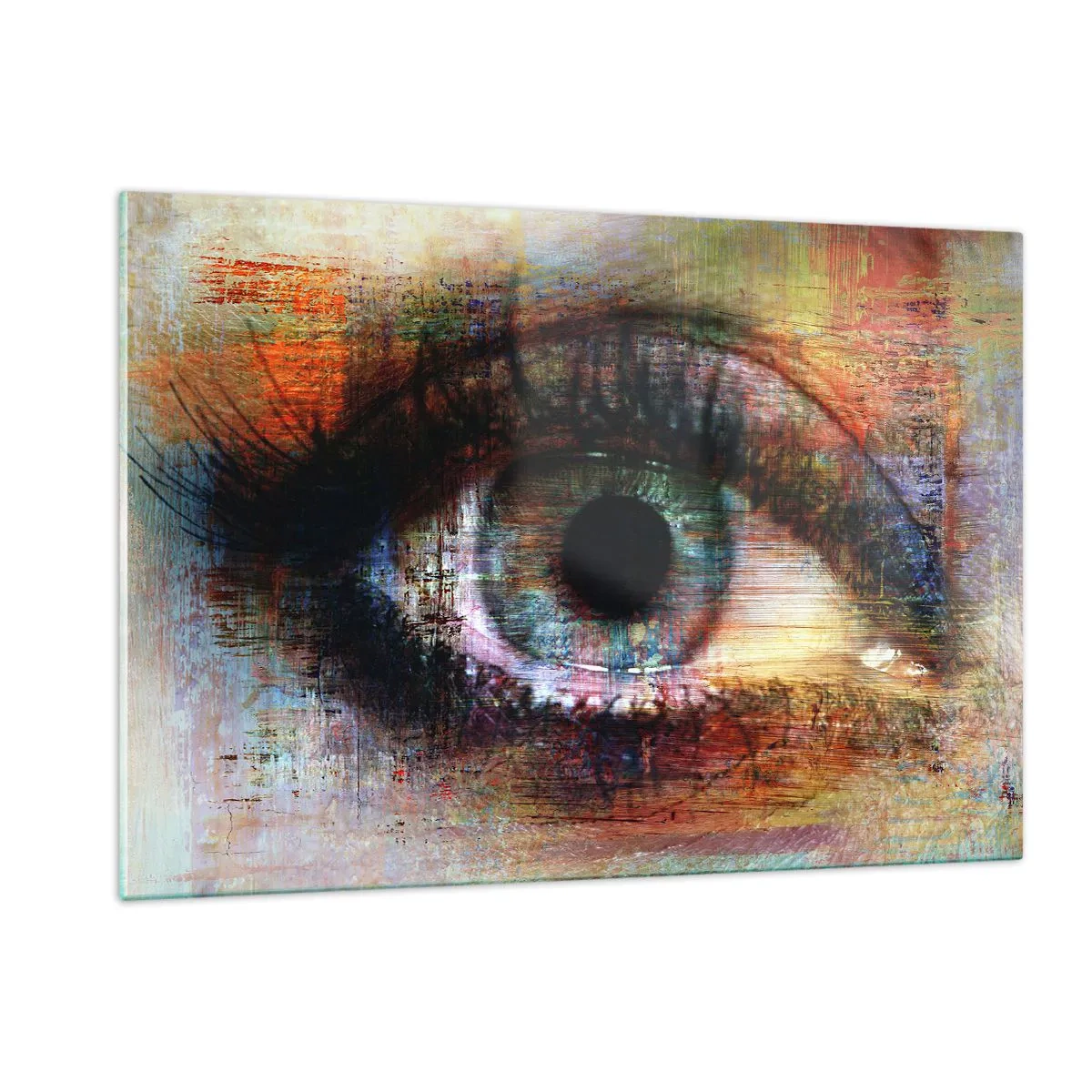 Glasbild - Bild auf glas - Ein abstraktes Auge in intensiven, mehrfarbigen Farbtönen - 120x80cm - Du kannst in die Seele sehen - Moderne Wanddekoration für Wohnzimmer und Schlafzimmer ARTTOR